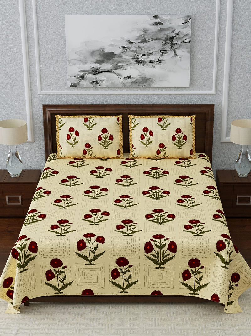 Living Roots Ethnic Rajasthani/Jaipuri/Sanganeri Katha Print 100% Cotton Super King Size 108 * 108 Bedsheet with 2 Pillow Covers (79A)