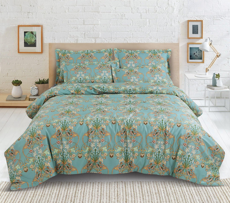 Malako Sion Forest Green Botanic King Size Bedsheet with 2 Pillow Covers