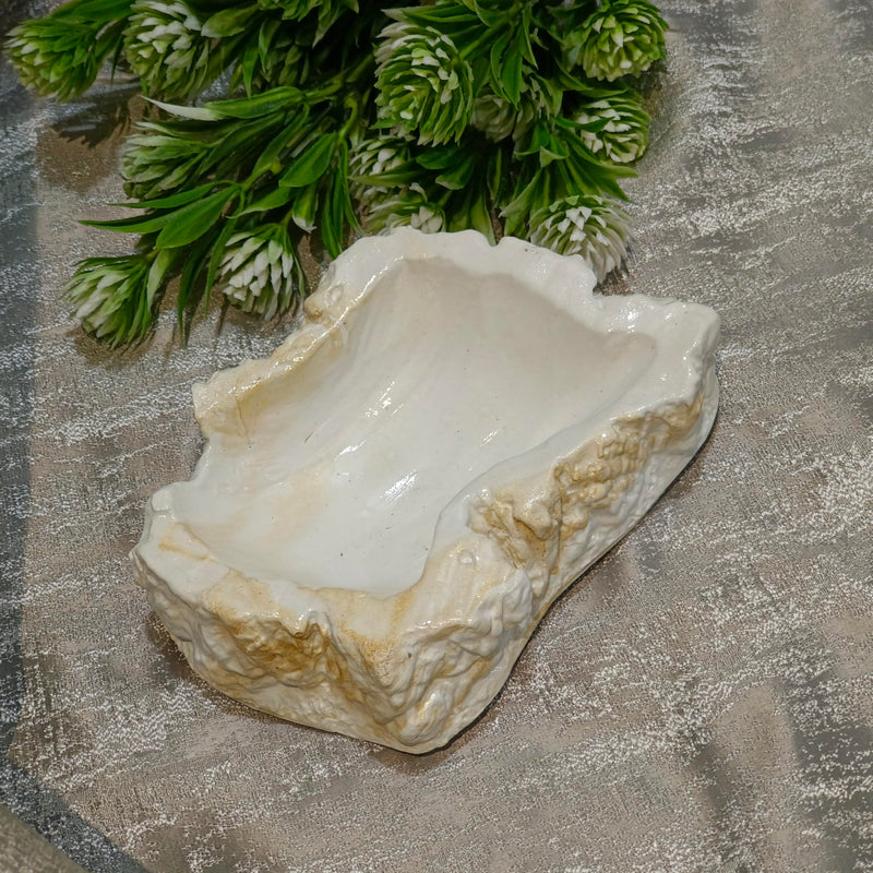 THE DR'S ARTISTREE Concrete Rock Trinklet Tray | Jewellery/Makeup Organiser | Home Decor |Candle Tray | Ash Tray | Paper Weight |Decorative Tray Multipurpose (16x12x3.5 cm) (White-Gold Marble)