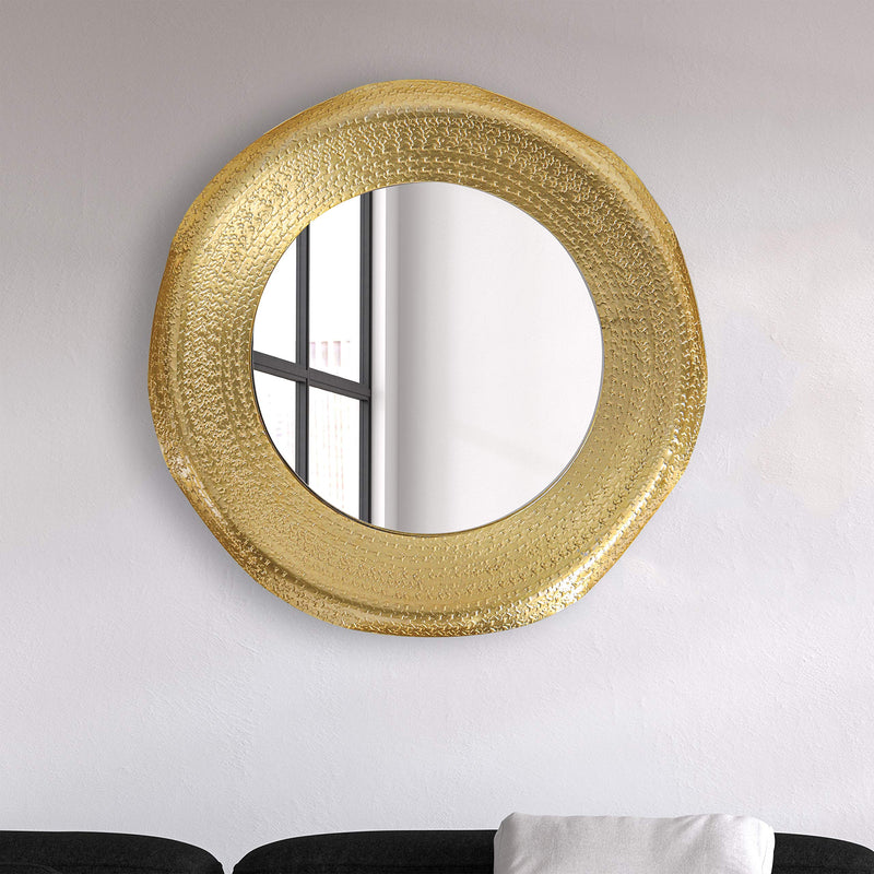 Craft Brio -A TRENDY HANDICRAFTS Metal Trendy HANDICRAFTS Gold Organic Hammered Round Shape Glass Mirror (Gold, 20 X 20 inches)