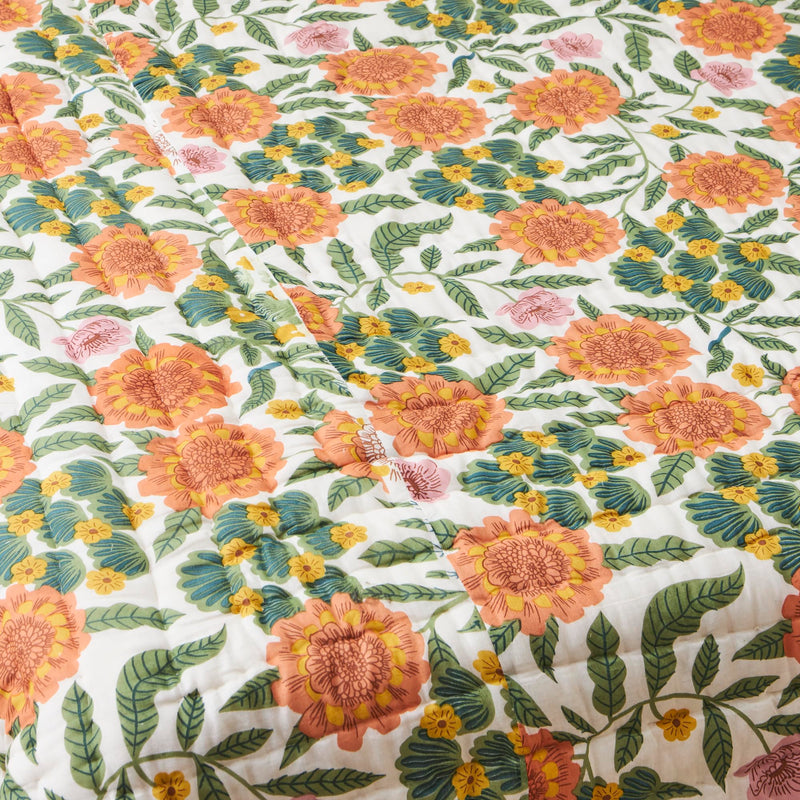 Chumbak Marigold Cotton Quilt, Double