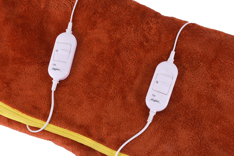 GoHome Double Bed Heating Electric Blanket with Two Controller Coral Fleece (150X150Cm) Orange