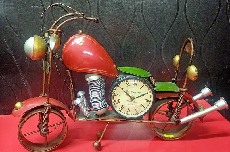 Shy Shy Desk & Shelf Metal Clock in Large Antique Bike Design for Home & Decoration