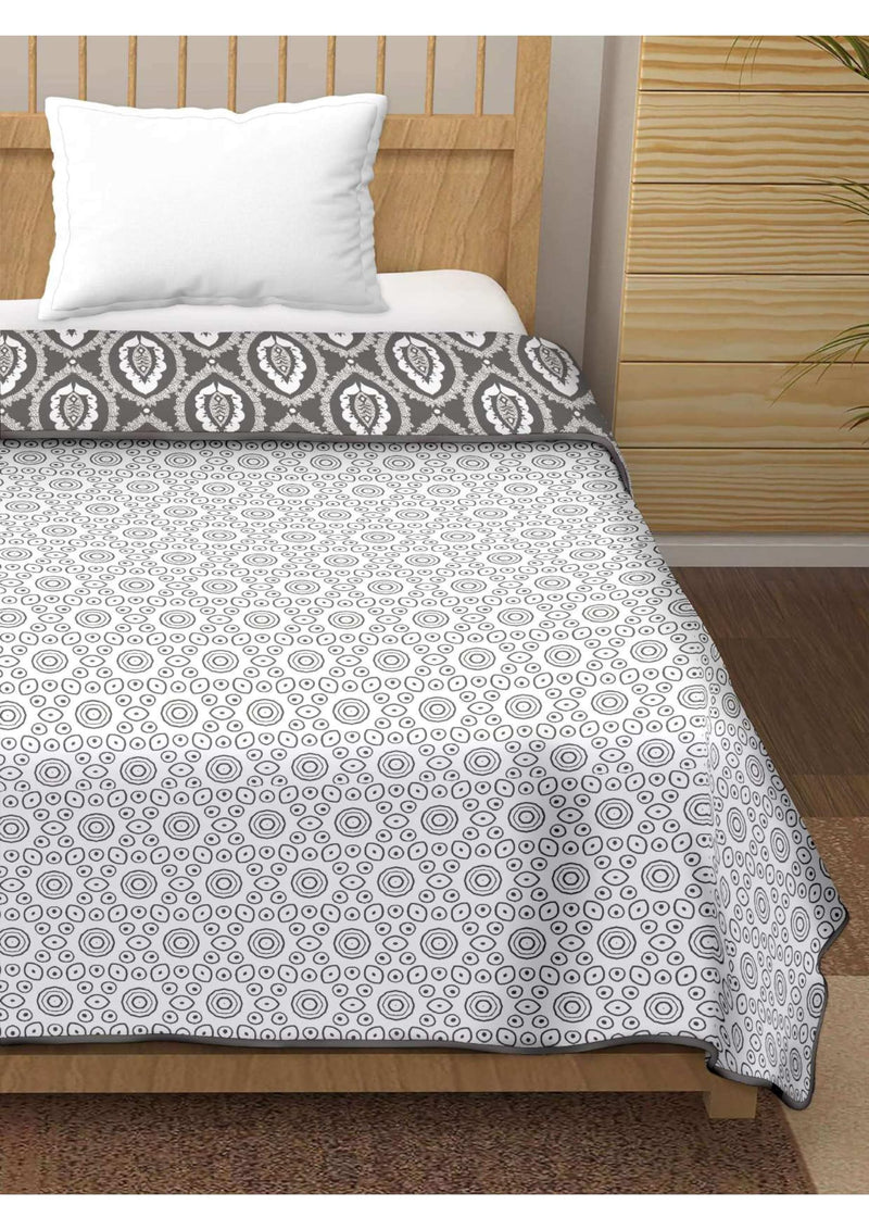 SoftTouchy 100% Pure Cotton Reversible Dohar Double Bed Size | Jaipuri Printed Block AC Blanket | Soft Lightweight AC Summer Comforter Quilt (Dark Grey, Double -84x88 Inch)