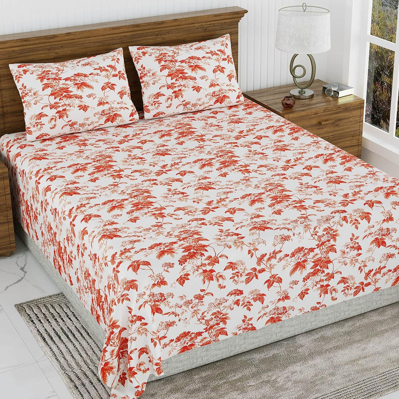 CottoNaps 100% Cotton Double Super King Size Bedsheet, 300TC Hand Block Print, Block Printed Jaipuri Bedsheets, Super King Bed Bedsheets, Rajasthani Jodhpuri Bed Sheet 108x108 Orange Red Pack of 1