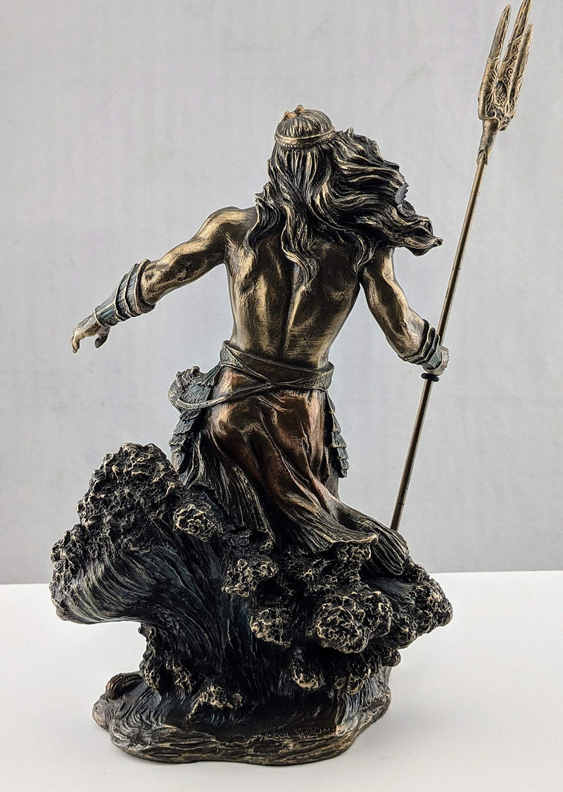 Veronese Design Resin Statues Greek God Poseidon Standing Over Crashing Waves Statue 6 X 10 X 3.75 Inches Bronze