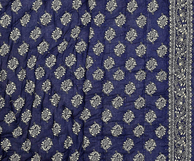 Namaste India Gold Print Jaipuri Light Weight Cotton Rajai,Razai- Dark Blue| Single Bed Quilt