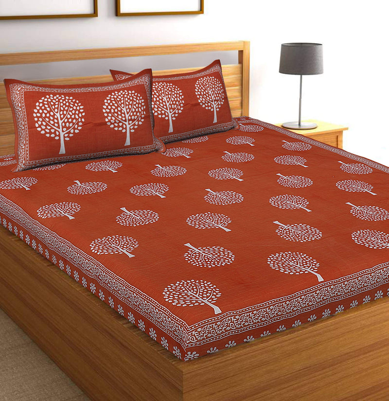 BedZone 144 TC 100% Cotton Double Bedsheet with 2 Pillow Covers, Orange