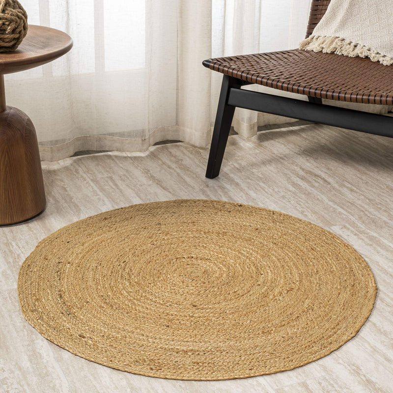 THE HOME TALK Hand Woven Reversible Jute Carpets for Living Room, Bedroom, Hall, Coffee Table | Braided Natural Jute Fibers | 32 Inches - 81cm Round | Mix of Beige