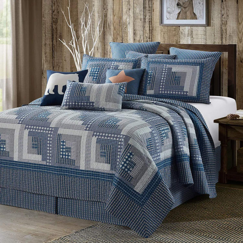 Montana Cabin Blue/Gray Quilt Set King