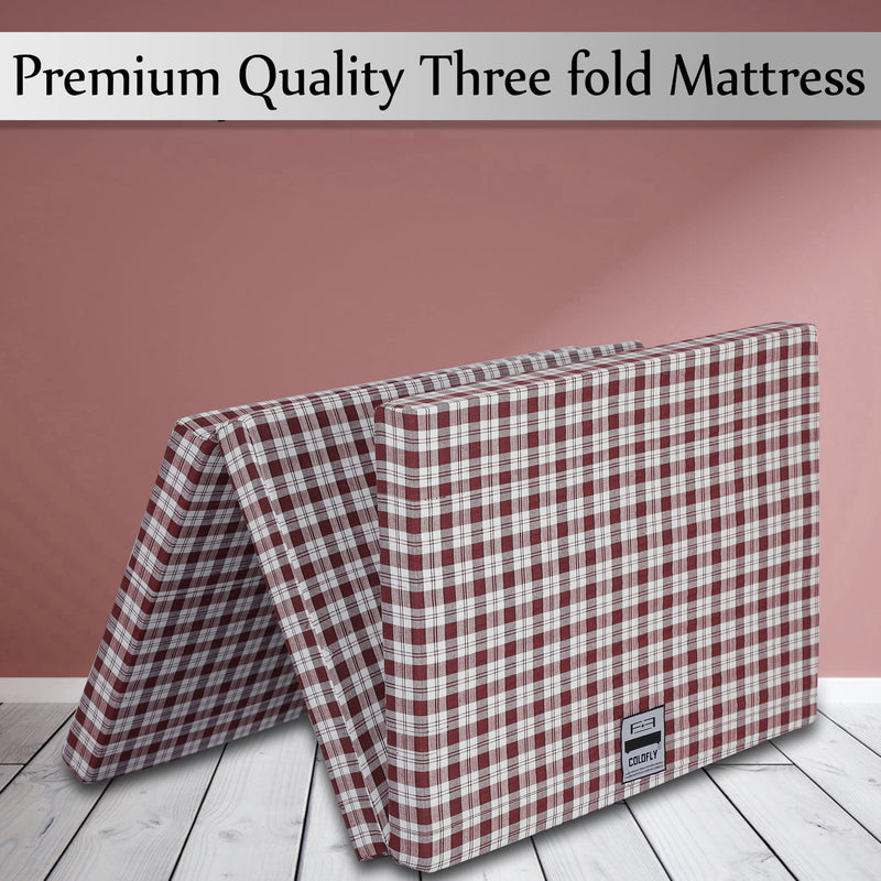 COLOFLY Foldable UHD Foam Three Fold Single Bed Reversible Mattress Maroon (Size - 72 x 35 x 2 Inches) Lightweight Gadda for Guests Travel Picnic