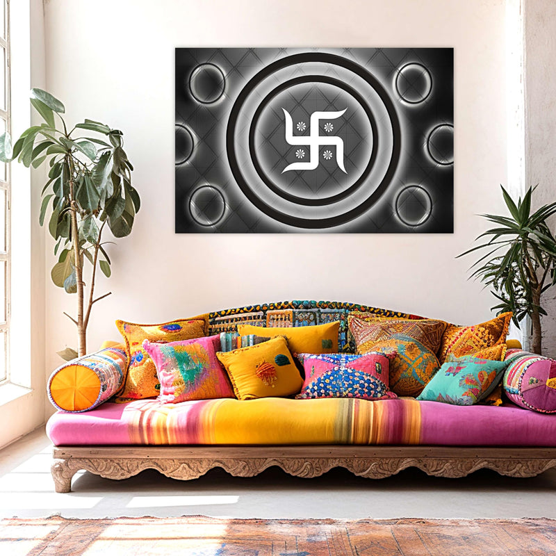 Indianara Rolled Sparkled Swastik Art Print for Room Décor Digital Reprint 36 inch x 24 inch Painting (10779PST)