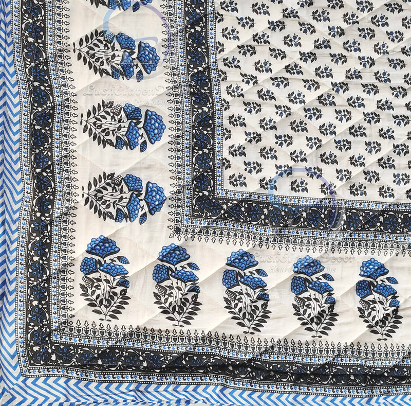 LushHavenDecor 400 TC Single Bed Jaipuri Razai Pure Cotton Jaipuri Rajai Ac Quilt for All Season Soft Breathable Rajasthani Cotton Quilt Comforter 55 x 85 inch Blue Booti Pack 1