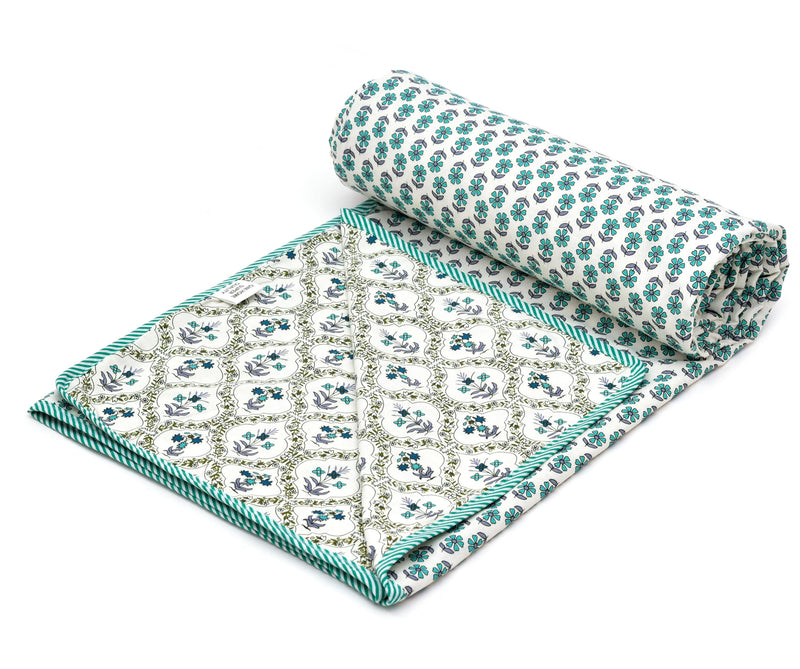 Ricasa Pure Cotton Reversible Printed Soft Lightweight AC Blanket | Single Bed Cotton Dohar (G4, Single)