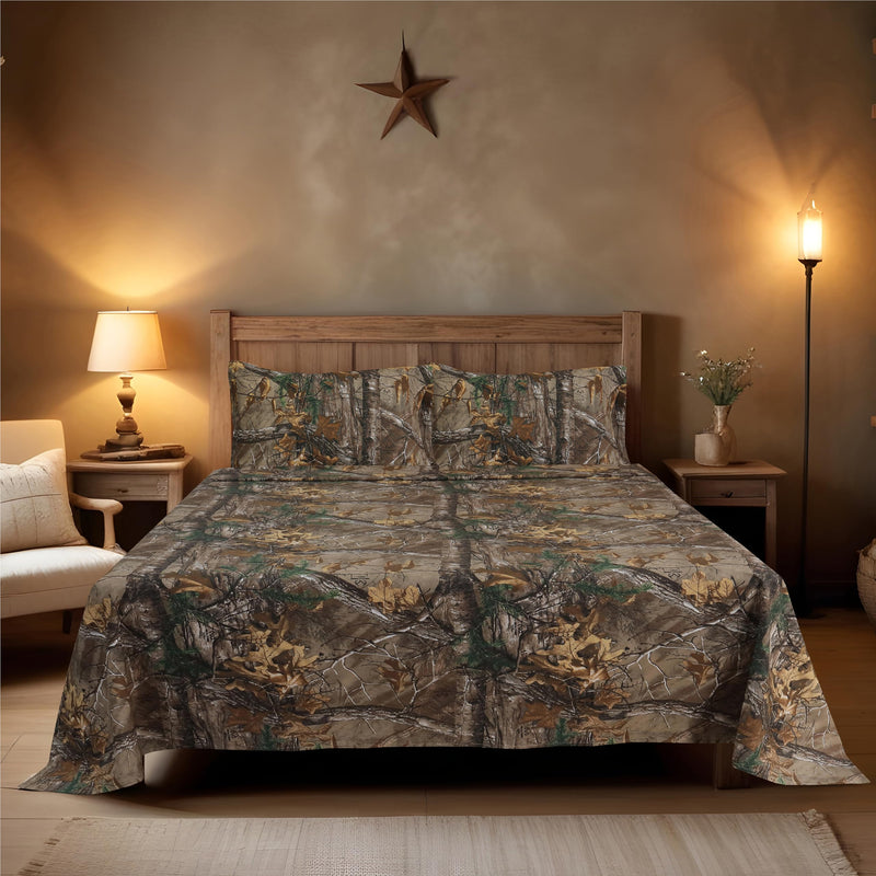 Realtree Xtra Camo Bedding Queen Sheet Set Polycotton Fabric, Super Soft, Easy Care Percale Weave 4 Pcs Sheet Sets for Bedroom, Hunting & Outdoor Camoflauge Bedding - Queen