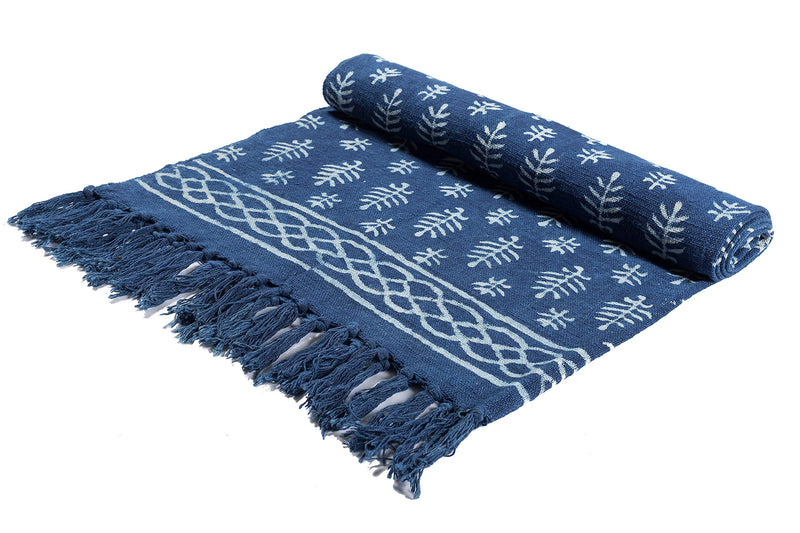 Ravaiyaa - Attitude is everything Handloom Hand Woven Soft Cotton AC Blanket Sofa Couch Decorative Throw Blanket Bedding Throw (Indigo Blue)