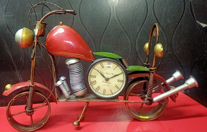 Shy Shy Desk & Shelf Metal Clock in Large Antique Bike Design for Home & Decoration