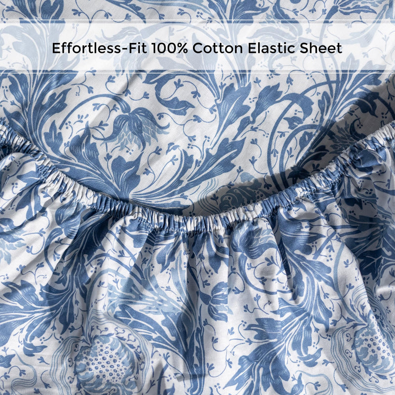 Cotton Fitted Bedsheet by Amazon Brand-Umi, 60"X78" Cotton Bed Covers Queen, Elastic Fitted Bedsheets Queen Size, Bedsheet with Elastic,144TC 100% Cotton Bed Sheet with 2 Pillow Cover -Bless Blue