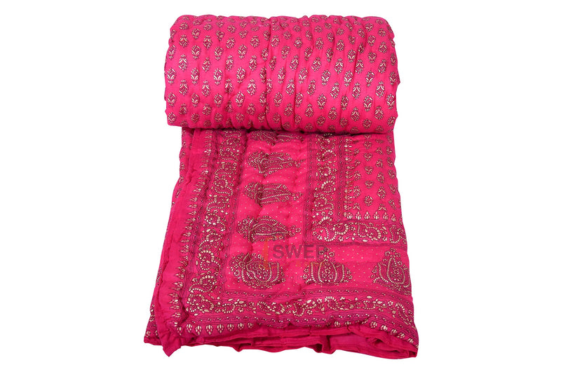 Swep & Shop Rajasthani Traditional Light Weight Pure Cotton Single Bed Soft Jaipuri AC Quilt/Razai Floral Print (Size 55 X 85 inch Stitch Including ) Pink