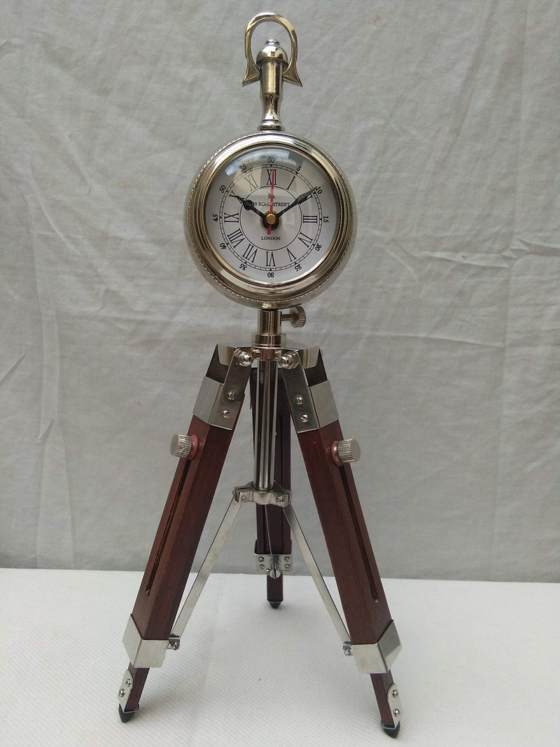 Royal Handicrafts Tripod Stand Clock Steel Finish, Table Clock