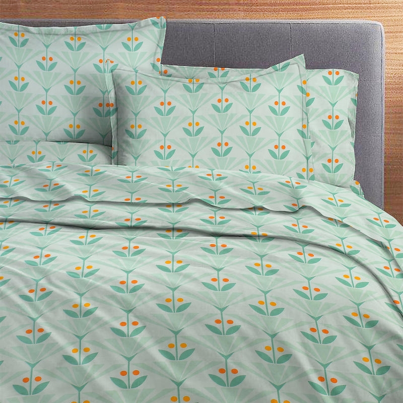 BSB HOME Valancia Collections Microfiber Bedsheet for Double Bed 5ft x 7ft with 2 Pillow Covers Cotton, 180tc Floral Light Green 7ft x 7.5ft for Double Bed Cotton (90" x 100" inches)