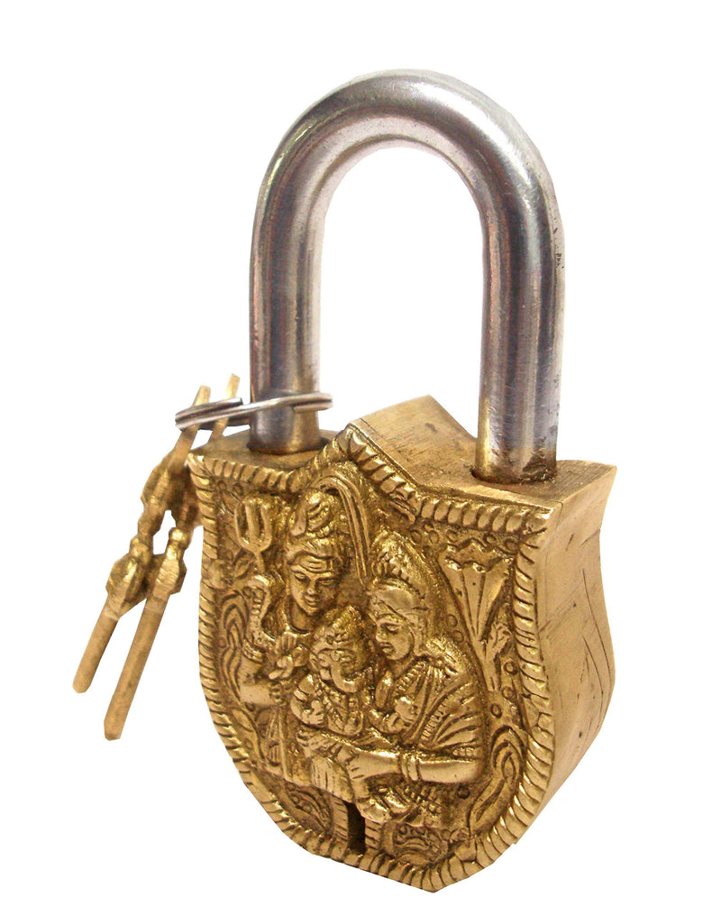 Aesthetic Decors Brass Shiv Parivar Design Decorative Lock (Antique Gold)