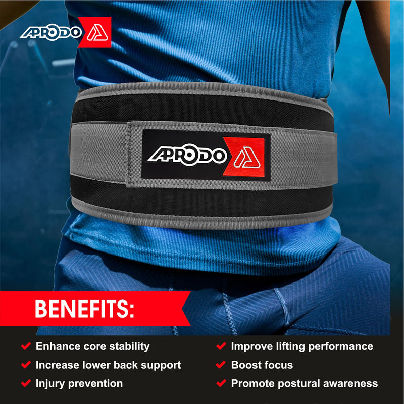 APRODO Multipurpose Weight Lifting Belt for Back Support Comfortable & Durable for Powerlifting, Weightlifting, Gym, Workout - 100% Nylon, (4 Inch Wide) for Men and Women (GREY, Medium 32'' - 36'')