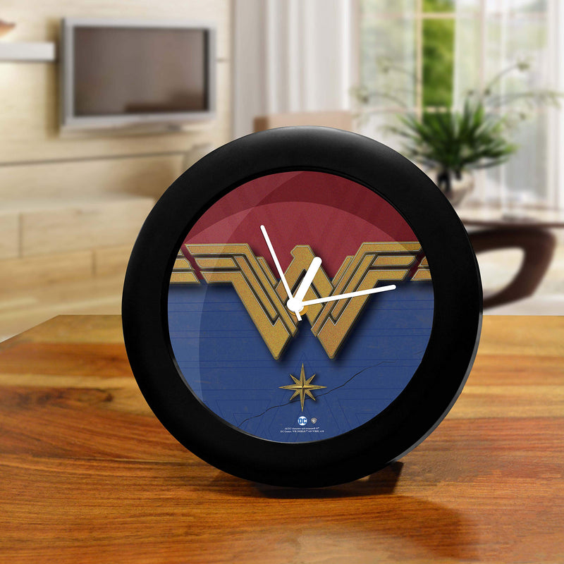 MCSID RAZZ DC Comics Wonder Logo Plastic Table Clock For Women, Multicolour, 16.5x16.5x4cm