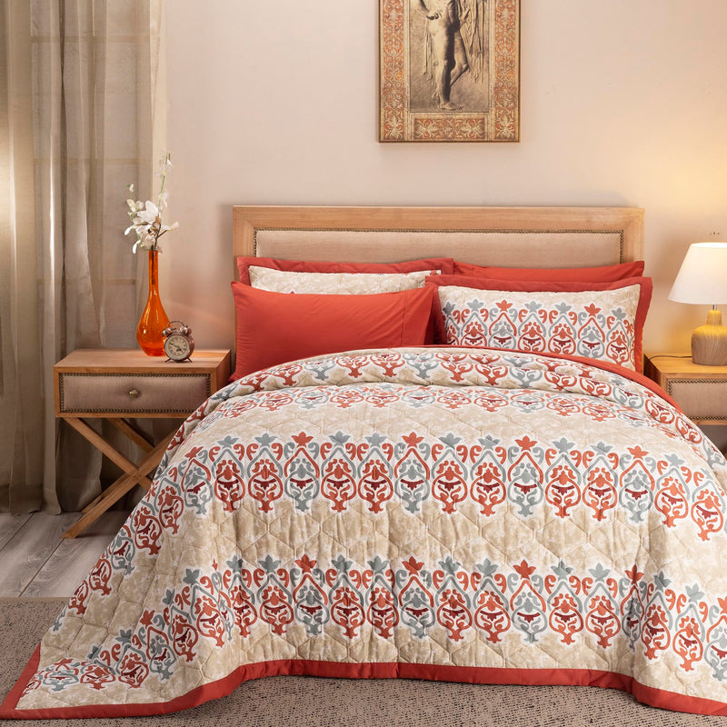 maspar Nouveau Tradition 100% Natural Cotton Filling Quilt/Quilted Bed Cover/Comforter, 152 X 228 cm, Single, Red