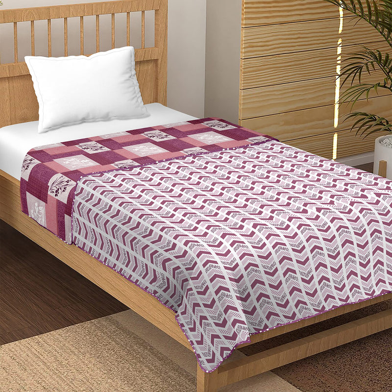 Bella Casa 100% Cotton, Reversible Single Dohar/AC Blanket 152 cm X 228 cm -Pink Colour