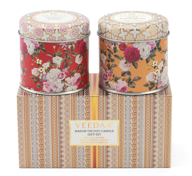 VEEDAA Scented Candles Duo Gift Set 600 gm | Lily Black Orchid and Prosecco Berries | 300 gm Each, Soy Wax Eco Friendly