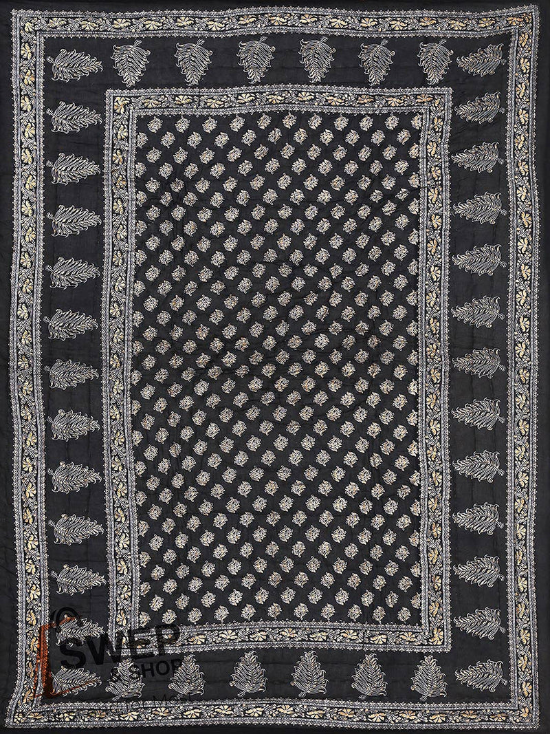 Hopee Shop- Jaipuri Floral Print Cotton Single Bed Razai Quilts Black Colour Rajai Approx 55x85 Inch