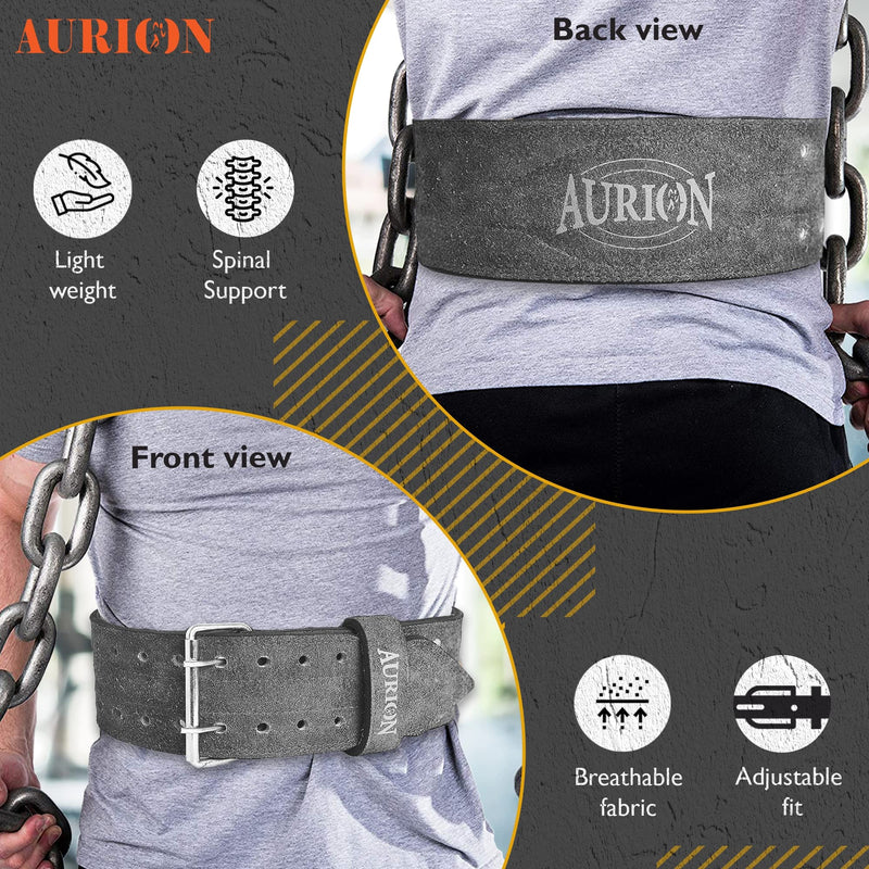 AURION Premium Suede Leather Premium Weightlifting Belt (Small, Grey, 1pc) for Men and Women| Body Fitness Gym Back Support Weightlifting Belt | Gym Equipment | Adjustable Buckle | Power Training