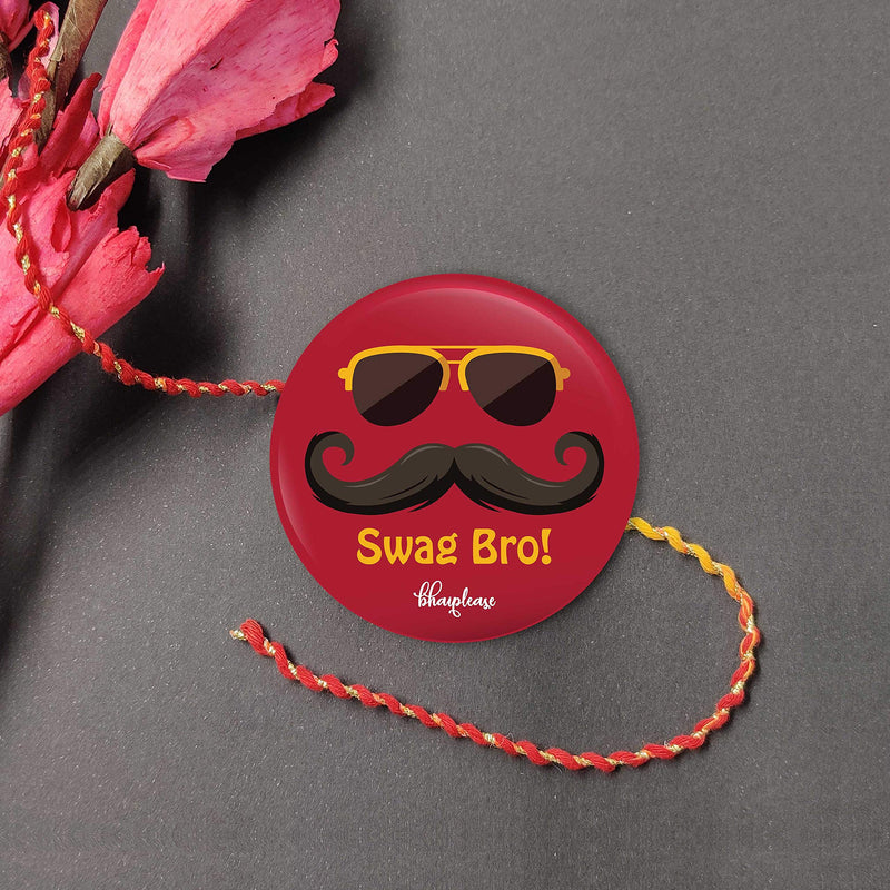 Bhai Please Swag Bro Rakhi with Fridge Magnet for Brother/Bhai/Bhaiya| Set of 1 pc with Roli/Kumkum- Chawal| Kids, Boys Designer, Fancy, Fun, Movie Rakhi Set| With Raksha Bandhan Greetings