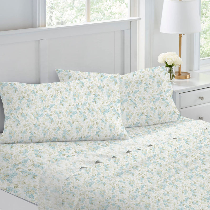 Laura Ashley Home - King Sheets, Soft Sateen Cotton Bedding Set - Sleek, Smooth, & Breathable Home Decor