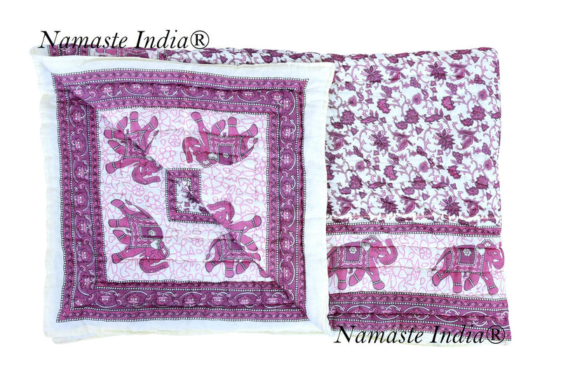 Namaste India Cotton Abstract Light Weight Jaipuri Razai Quilt (Pink , Single Bed)