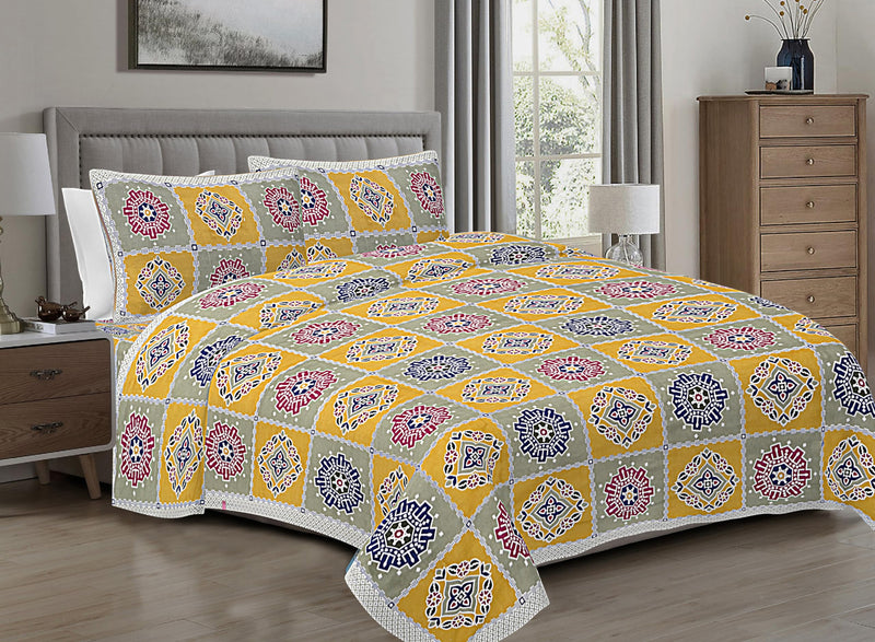 HZAR ART King Size Premium 100% Cotton Bedsheet for Double Bed with 2 Pillow Covers | 280 TC Flat Sheet | Jaipuri Print Double BedSheet Cotton (Chokda Print,90 X 108 Inches) SBS42