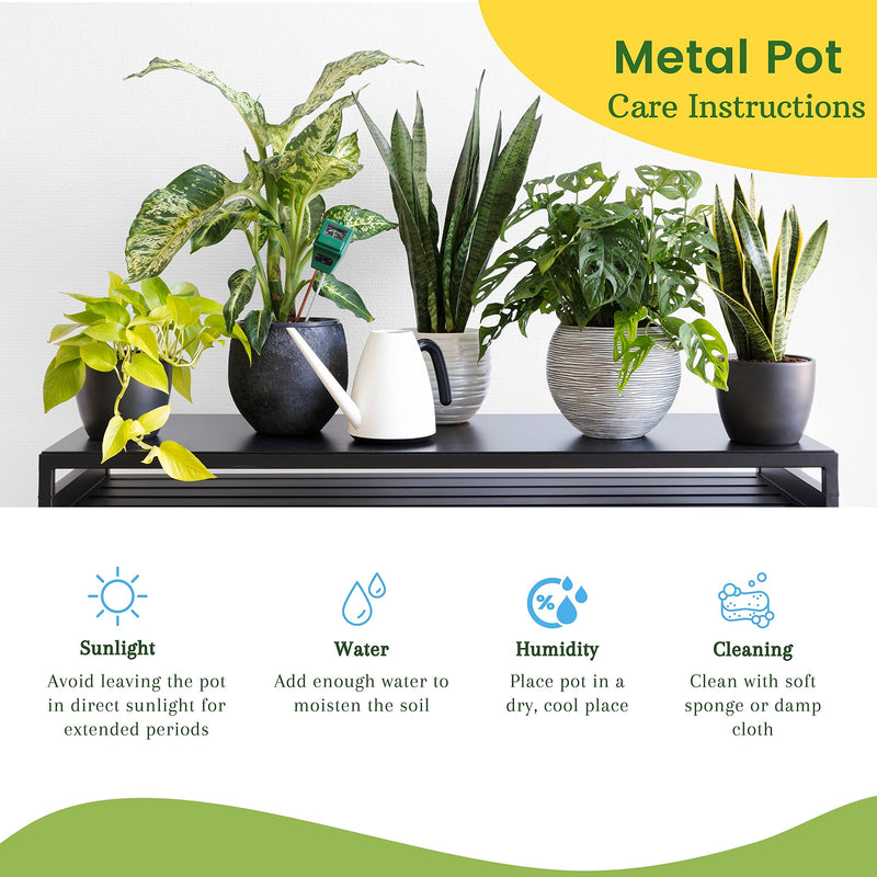 ecofynd Eva Metal Plant Pot with Stand (7.8 inch, 9 inch) | Indoor Outdoor Home Decor Item for Garden Plants Flower, Balcony, Patio, Living Room, Garden, Bedroom (Pack of 2, PWS027)