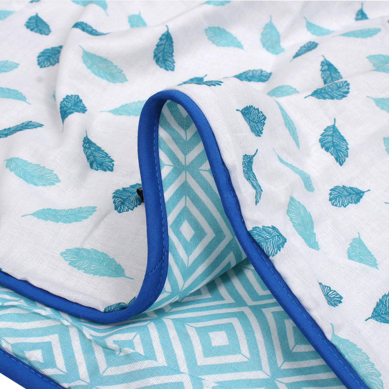 Story@Home Dohar Single Bed Blanket - 144 cm x 220 cm |100% Cotton | Reversible | Lightweight | White and Blue | Leaf Pattern | 150 GSM | Comfortale & Stylish Season. Pack of 2.