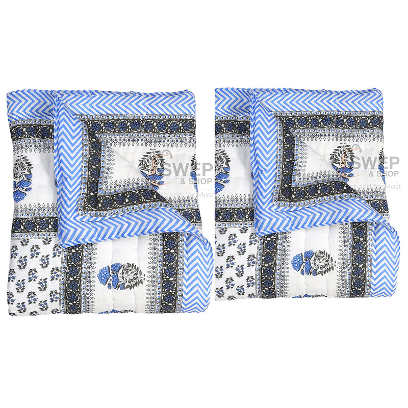 Namaste India Light Weight Reversible Both Side use Single Bed Soft Jaipuri AC Quilt/Razai Designer Blue booti Cotton Quilts Blankets for Home (Size 55X85 inch) - Set of 2 razai