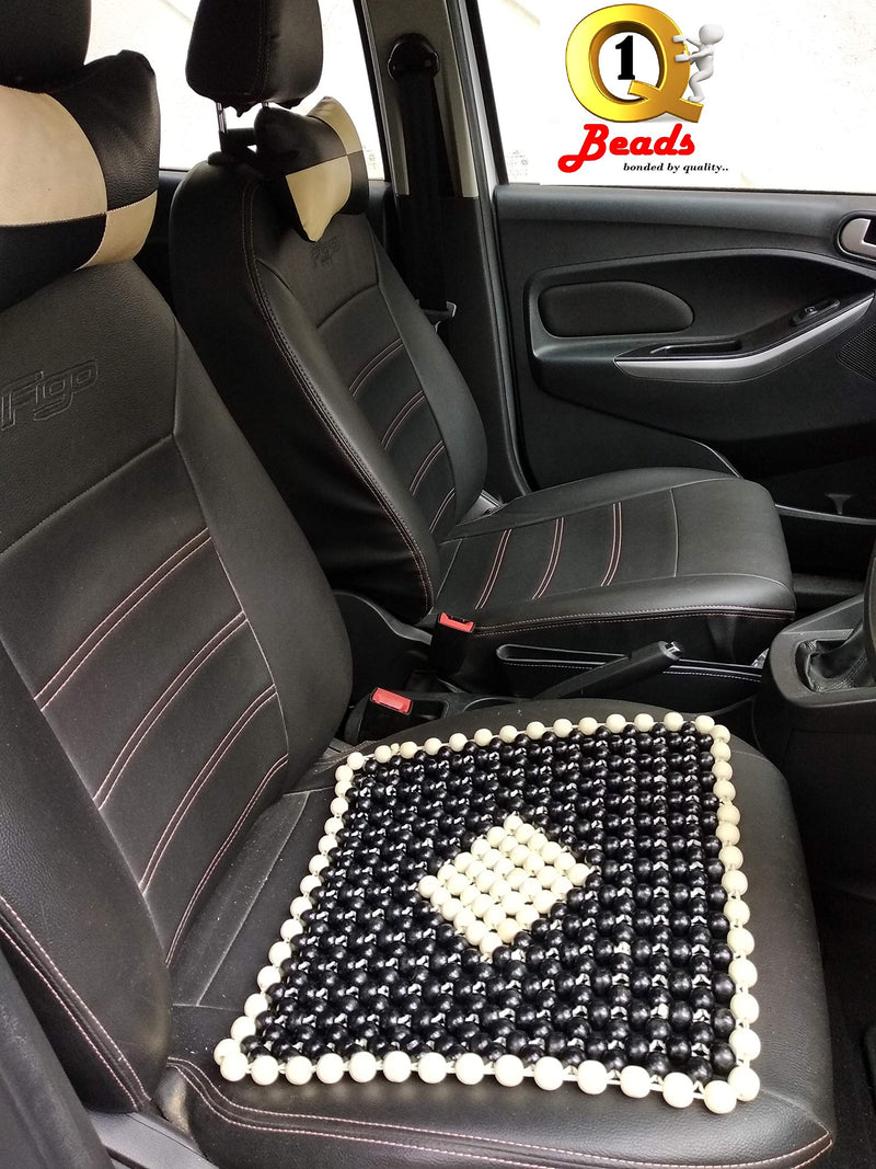 Q1 Beads SBlack Wooden beads acupressure mat car bead seat black color/heating pad/gel pad cover cushion for CAR/Office chair/Home Chair/Sofa/Jhula/Swing/Truck/Bus/Tempo(Small, Black)