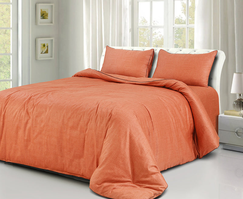 Spread Spain Grain de Glace Cotton with Unique Grain Texture Design 400 Thread Count King Size Quilt Cover (90x108 inch) Rust