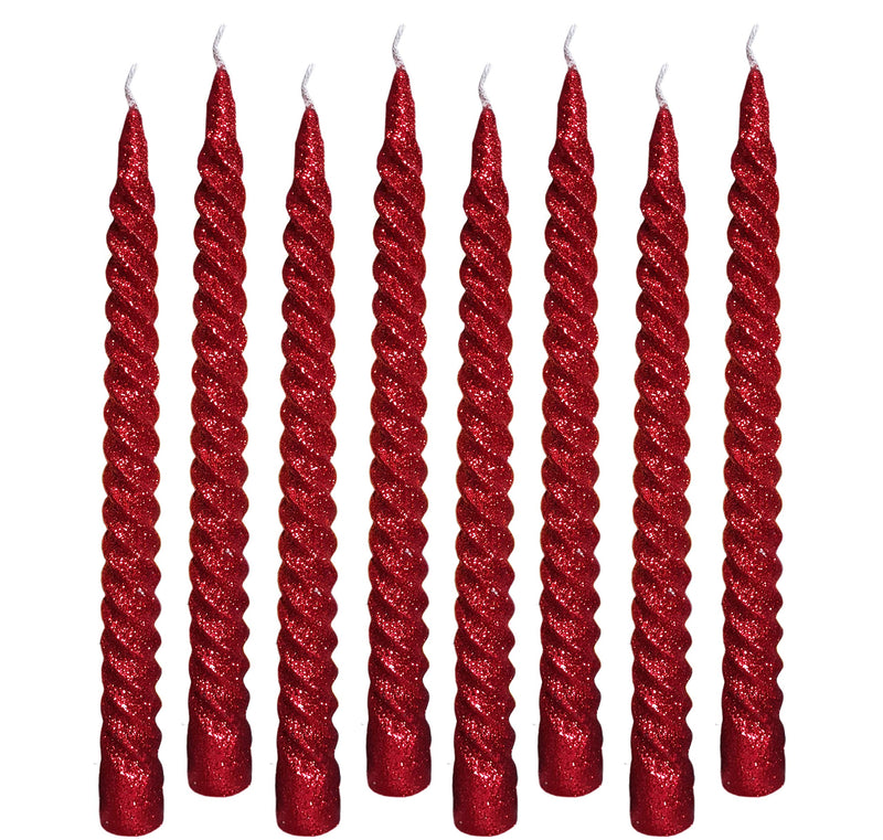 atorakushon® Paraffin Wax of 8 Red Spiral Glitter Candles Decoretion for Diwali Birthday Party Living Room