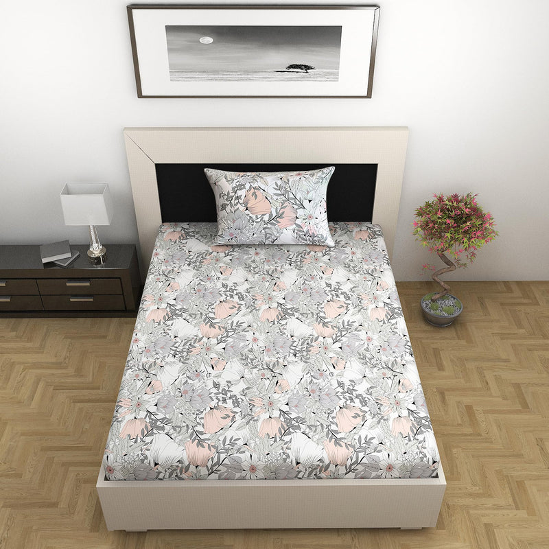 Divine Casa 100% Cotton 144 TC Soft and Smooth Cosy Classic Floral Single Size Bed with 1 Pillow Covers (145 x 223 cms) Griffin