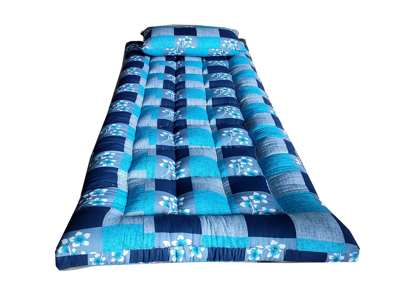 Jeysree Fashions Kapok Silk Cotton-Ilavam Panju Foldable Mattress, 6.25x2.5 ft, Blue