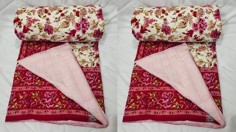 Sibley 210 TC Single Bed Jaipuri Razai Organic Pure Cotton Jaipuri rajai Ac Quilt for All Season Soft Light Weight Rajasthani Cotton Quilt 55 x 85 inch (Pink) Set of 2