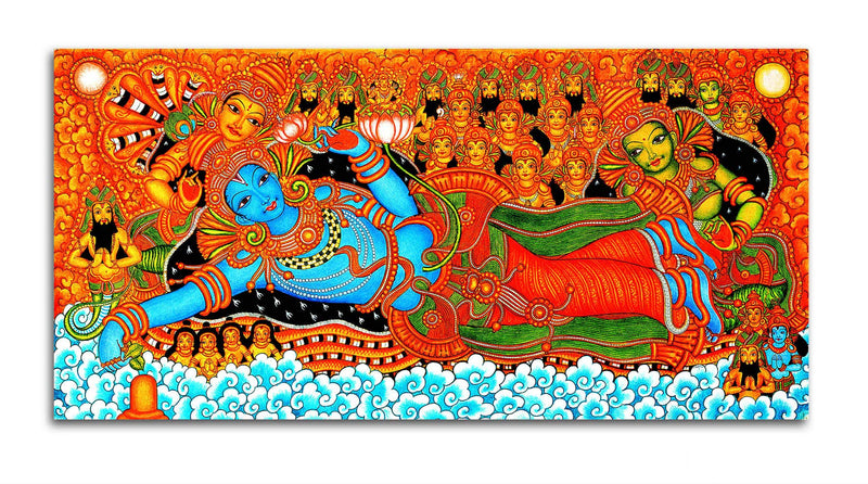 Tamatina Kerala Mural Art Canvas Painting | Vishnu Avatar | Traditional Art Unframed Painting for Home décor|c153 (Small)