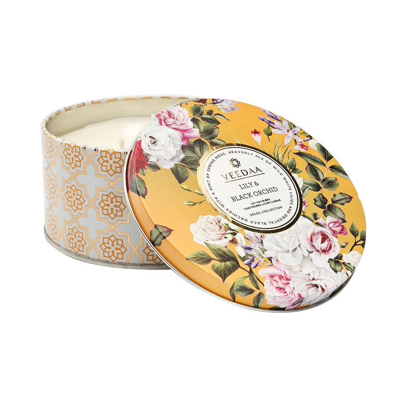 VEEDAA Lily & Black Orchid 3 Wick Tin Soy Wax Scented Candle (Burns 40 Hours)