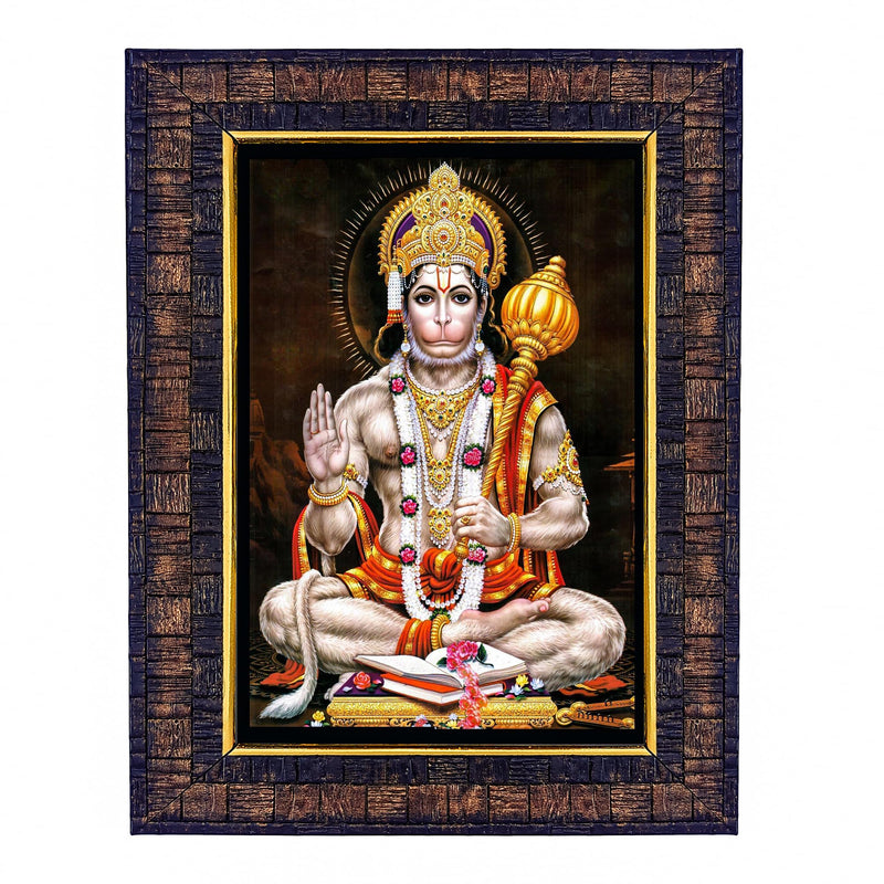 Hawai Bajrang Bali Hanuman Wooden Religious Photo Frame for Worship Use SFDI472BLKFRM 8.5x7 inch