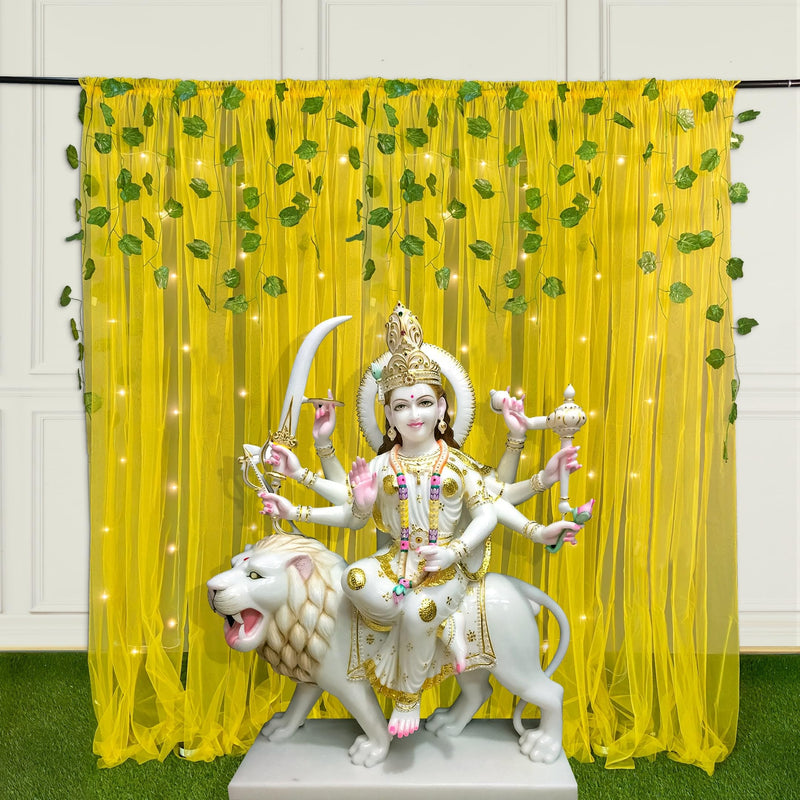 SpecialYou ganpati Decoration Items for Home with Yellow Backdrop Cloth for Decoration, Lights & Artificial Vines, Ganesh chaturthi Decoration Items for Home - 10 Items